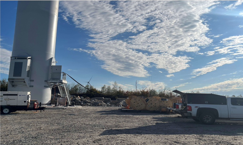 T1 turbine fully erected working on internal cabling.